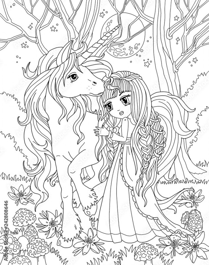 Coloring page The Fairy and Unicorn Stock-Illustration  Adobe Stock