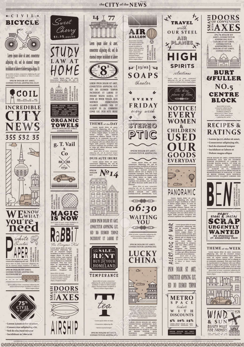 Design Of Old Vintage Newspaper Template Stock Photo, Picture and