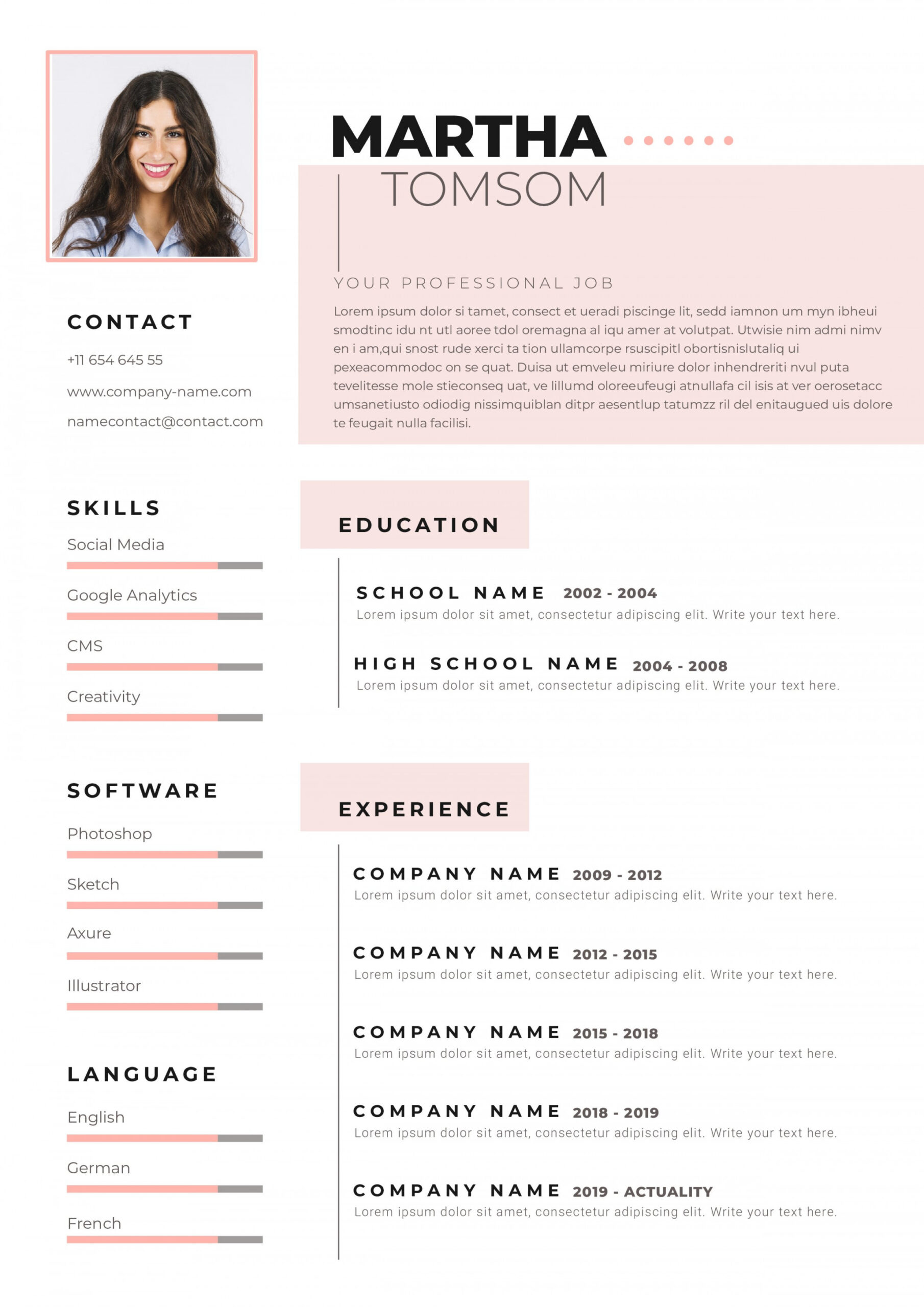 Download free Light Pink Curriculum Vitae template