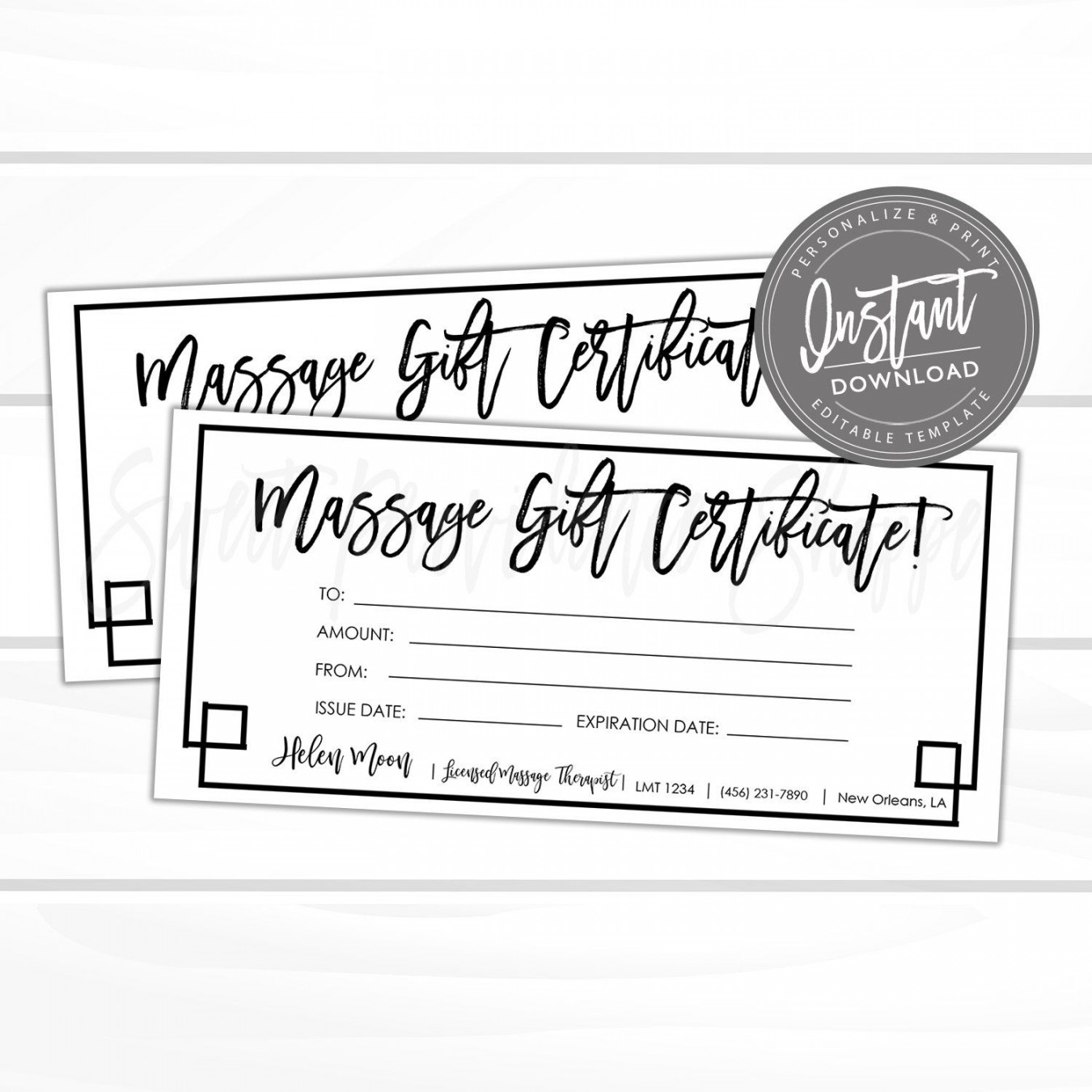 Editable Gift Certificate Massage Printable Gift Card Spa - Etsy