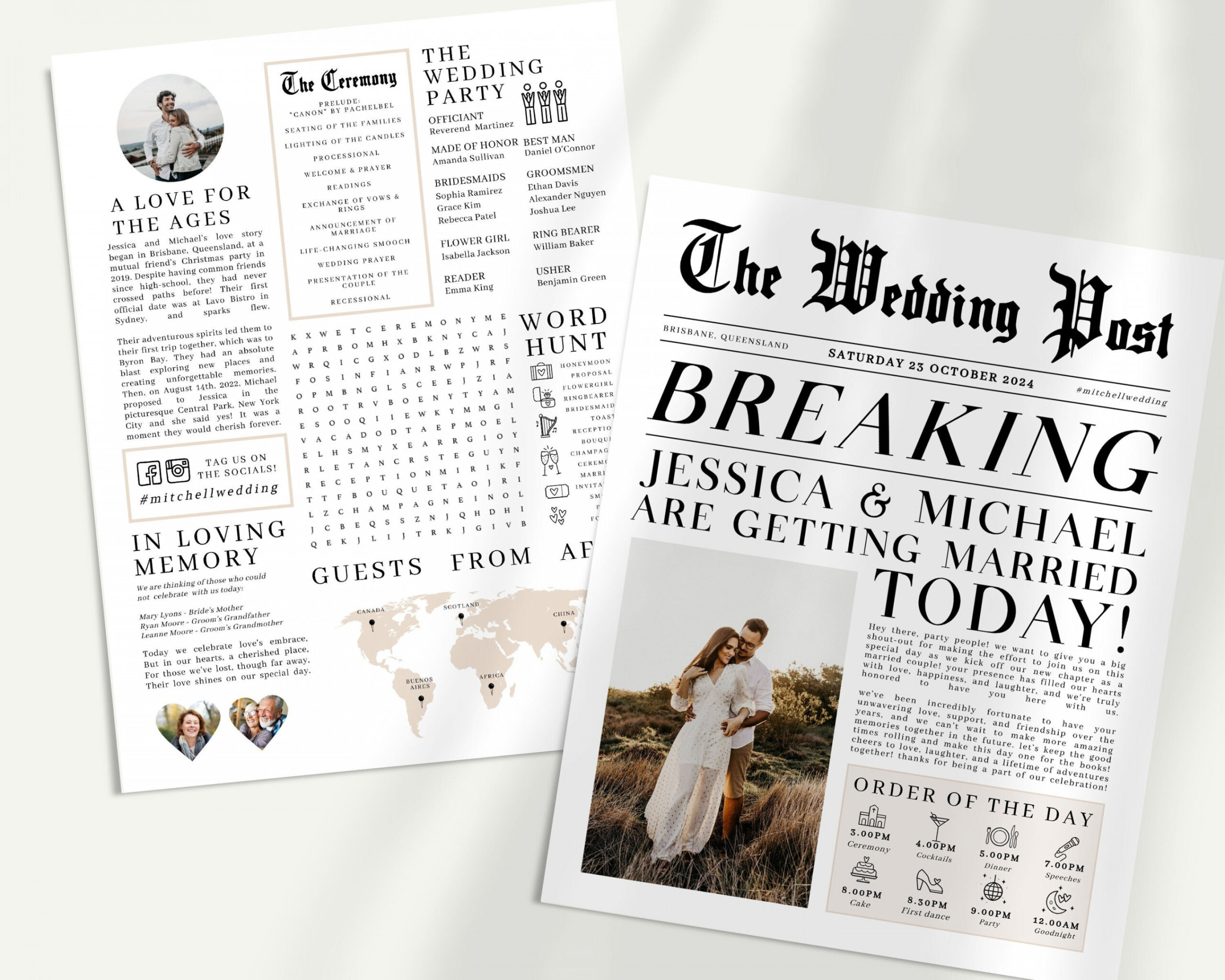 Editable Newspaper Wedding Program Fun Printable Wedding - Etsy