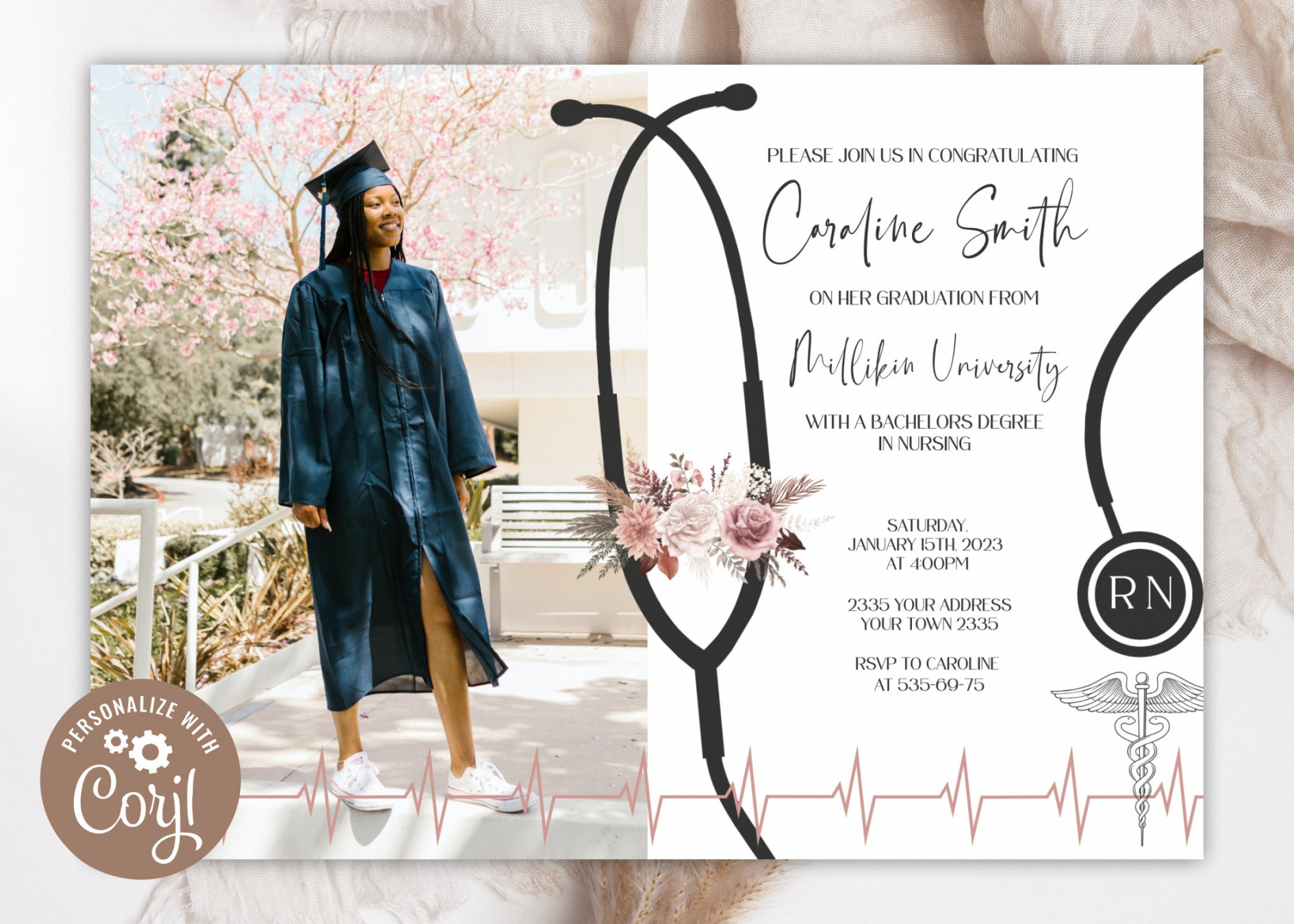 Editable Nursing Graduation Invitation With Photo Registered