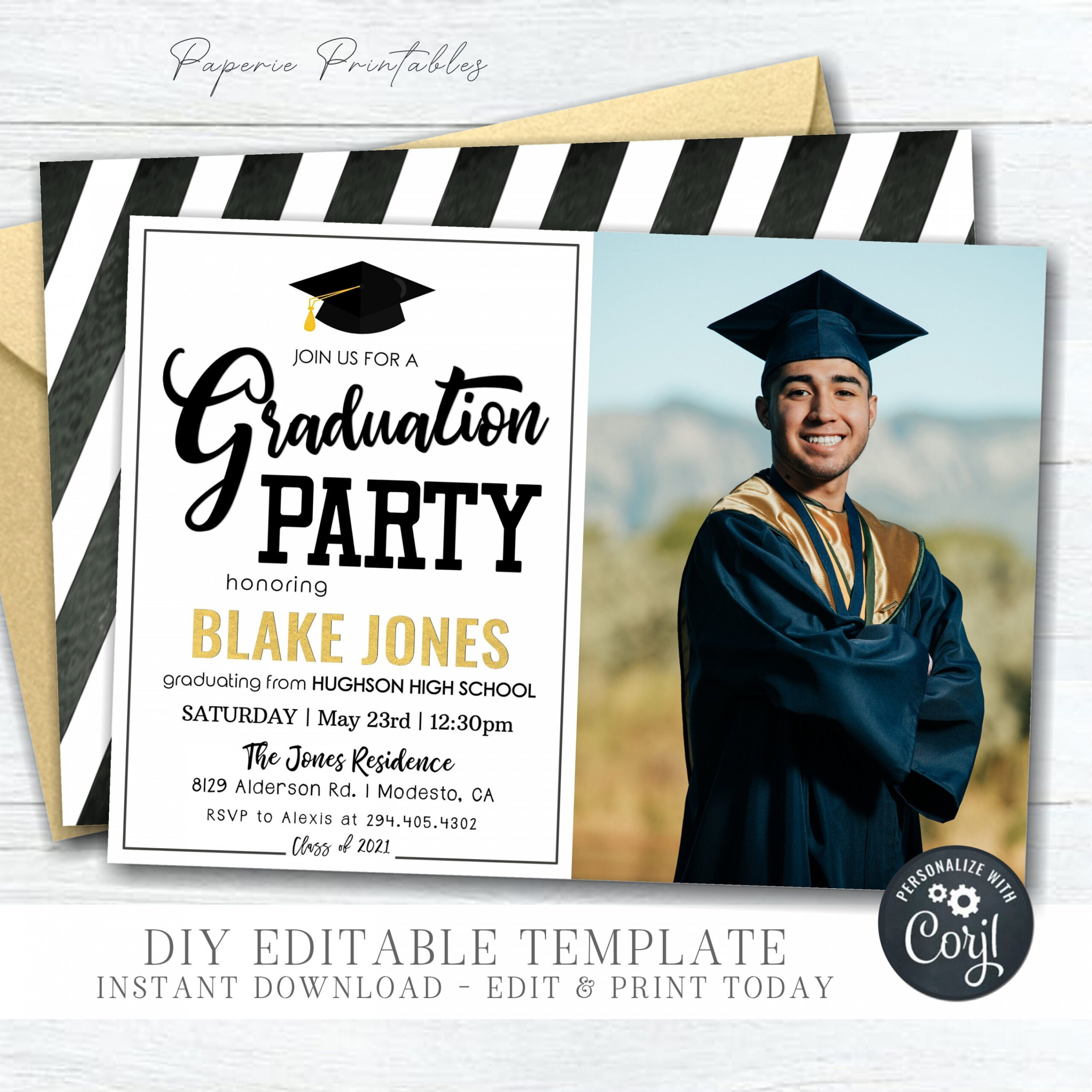 EDITABLE Photo Graduation Party Invitation Gold Foil - Etsy