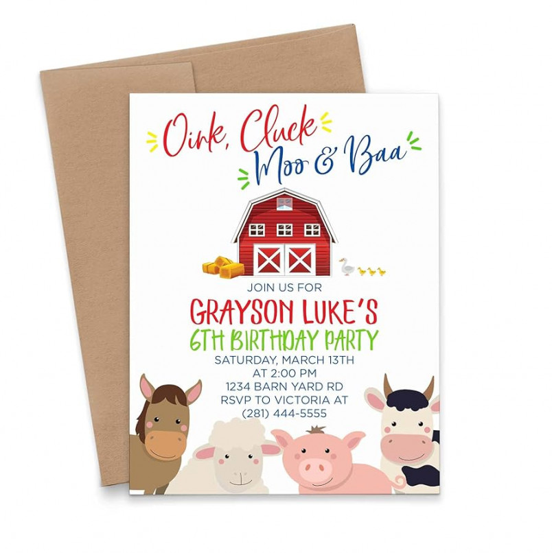 Farm Birthday Invitations for Girls or Boys, Petting Zoo Birthday  Invitations Girl or Boy, Your choice of Quantity, Age, Info and Envelope  Color