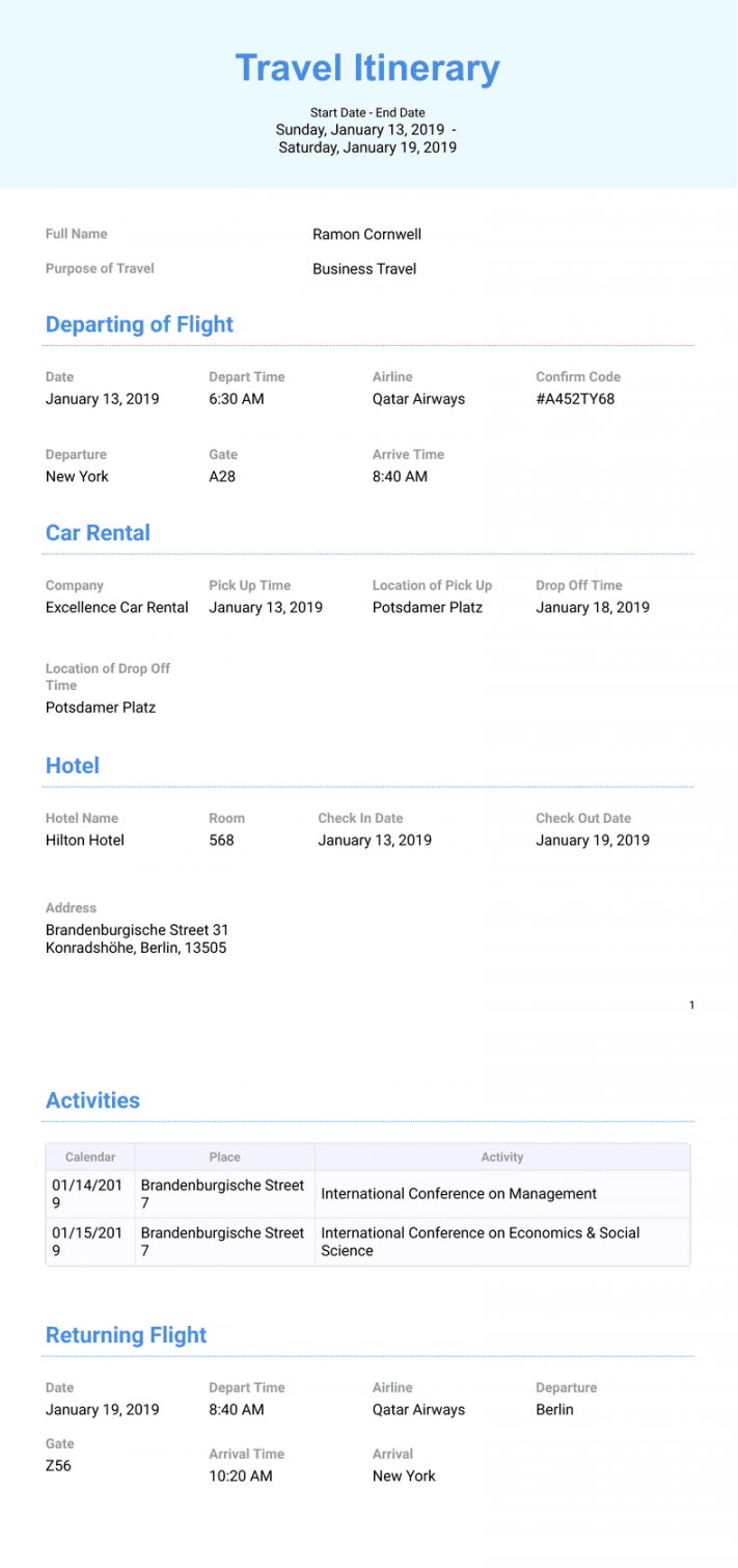 Flight Itinerary Template - PDF Templates  Jotform