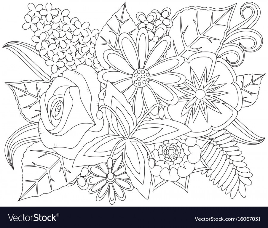 Floral doodle coloring page Royalty Free Vector Image