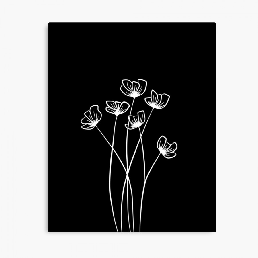 Floral Line Art Drawing in Black - Long Stem Flowers" Photographic