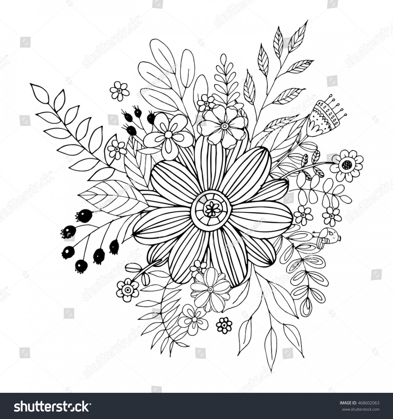 Flower Doodle Vector Coloring Page Doodle: Stock-Vektorgrafik