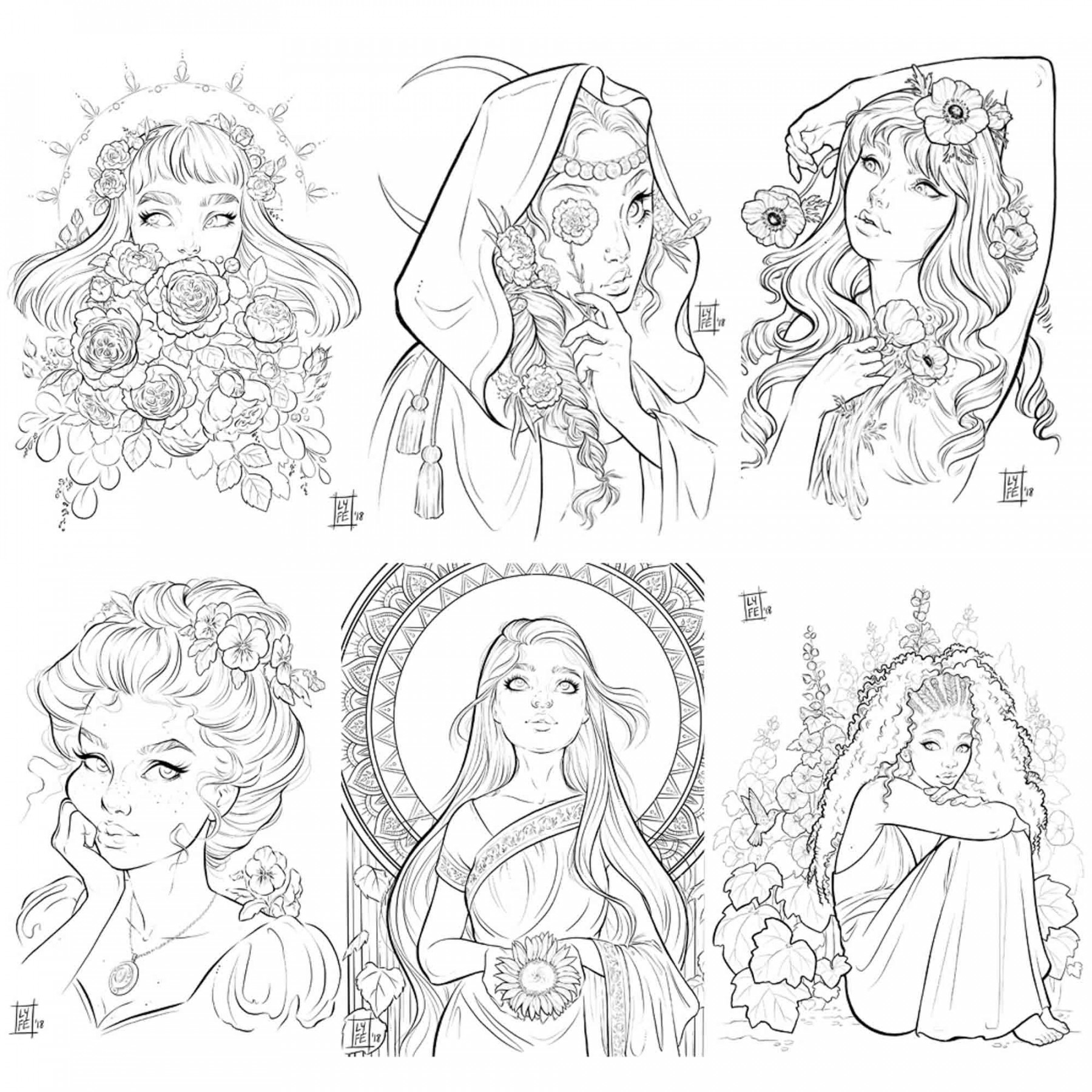 Flower Girls DIGITAL Coloring Book - Lyfe Illustration