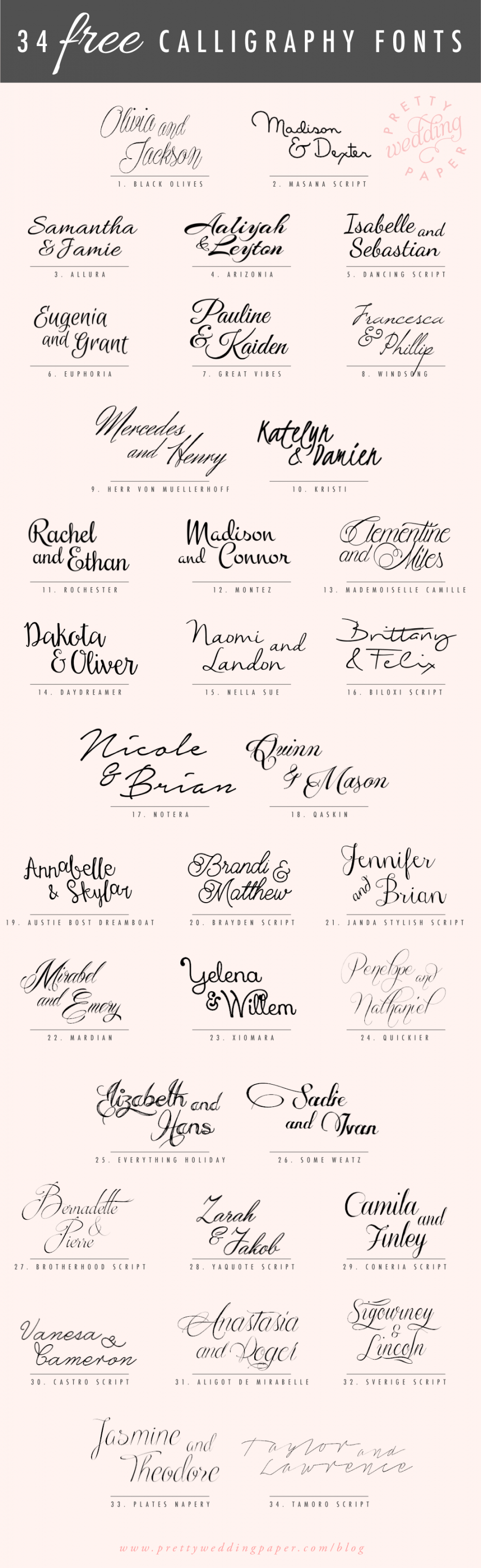 Free Calligraphy Script Fonts for Wedding Invitations - Pretty