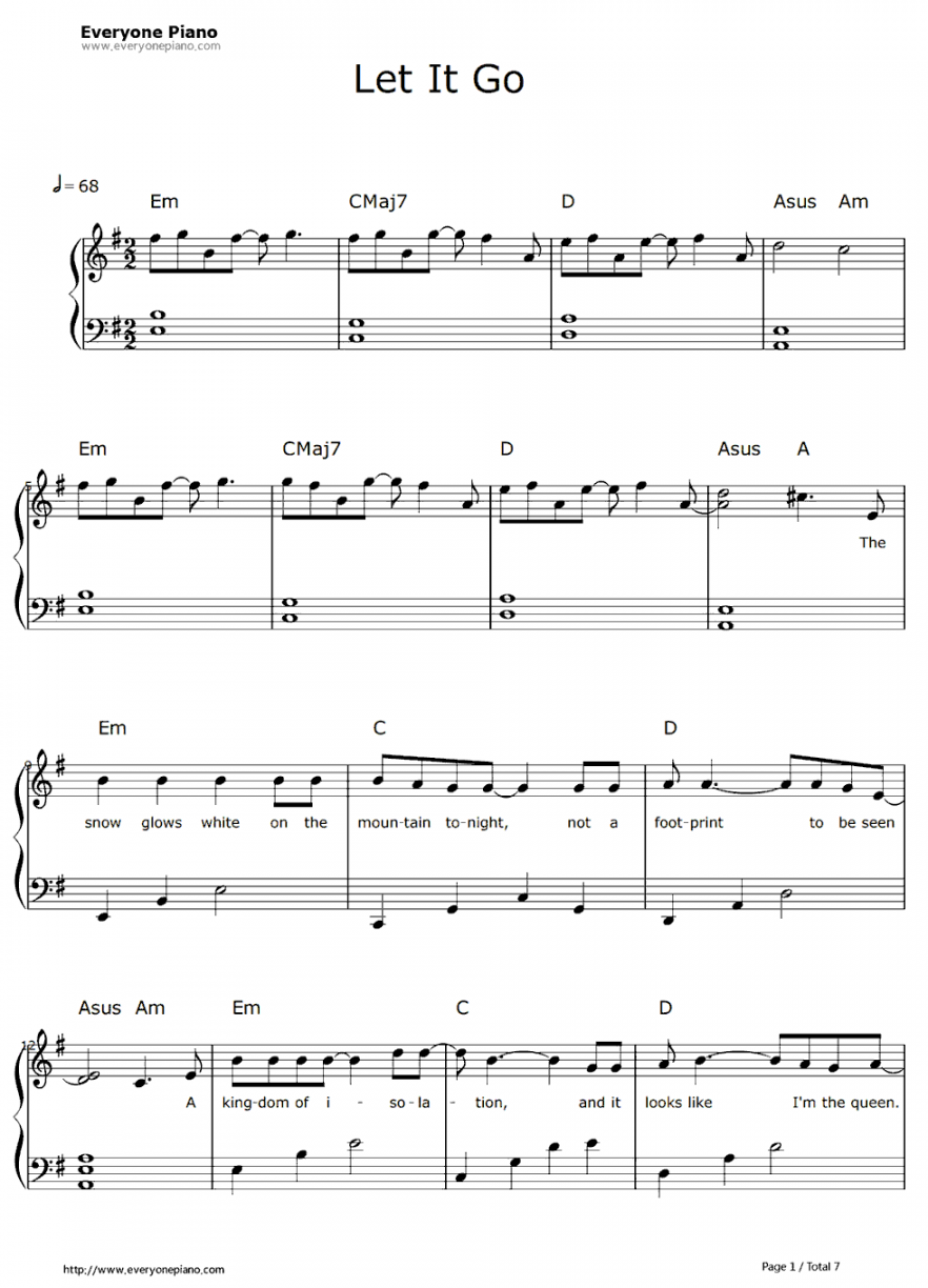 Free Let It Go Easy Version-Frozen Theme Sheet Music Preview