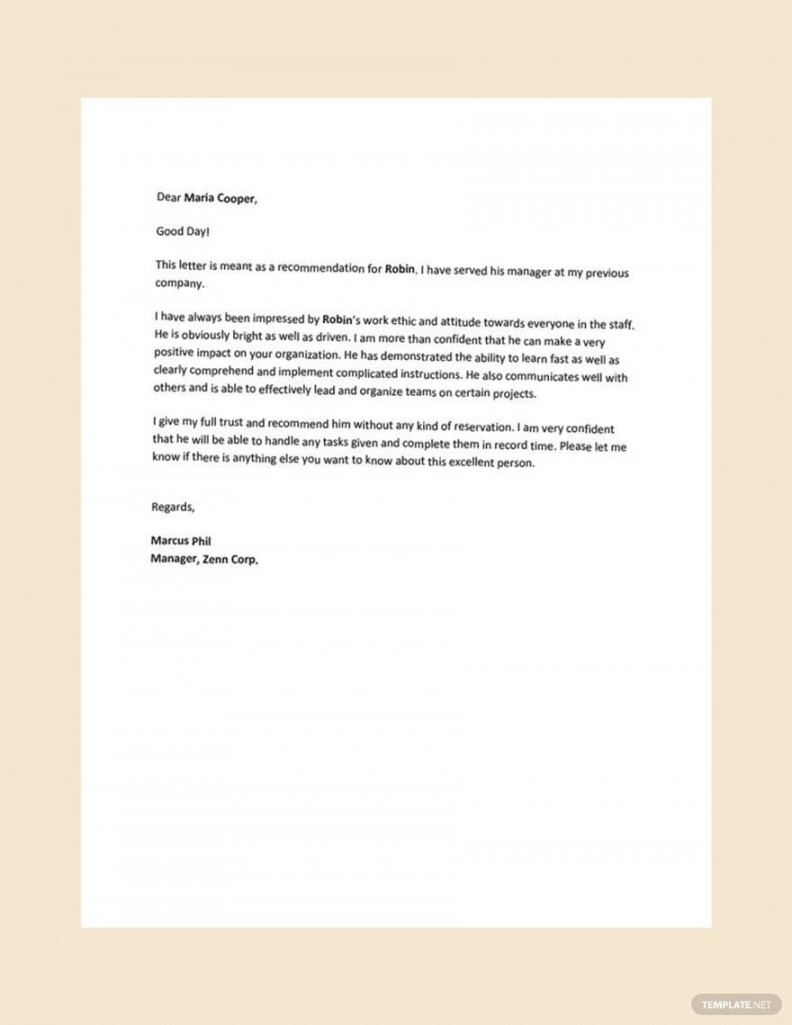 Free Recommendation Letter for Employee from Manager - Download in