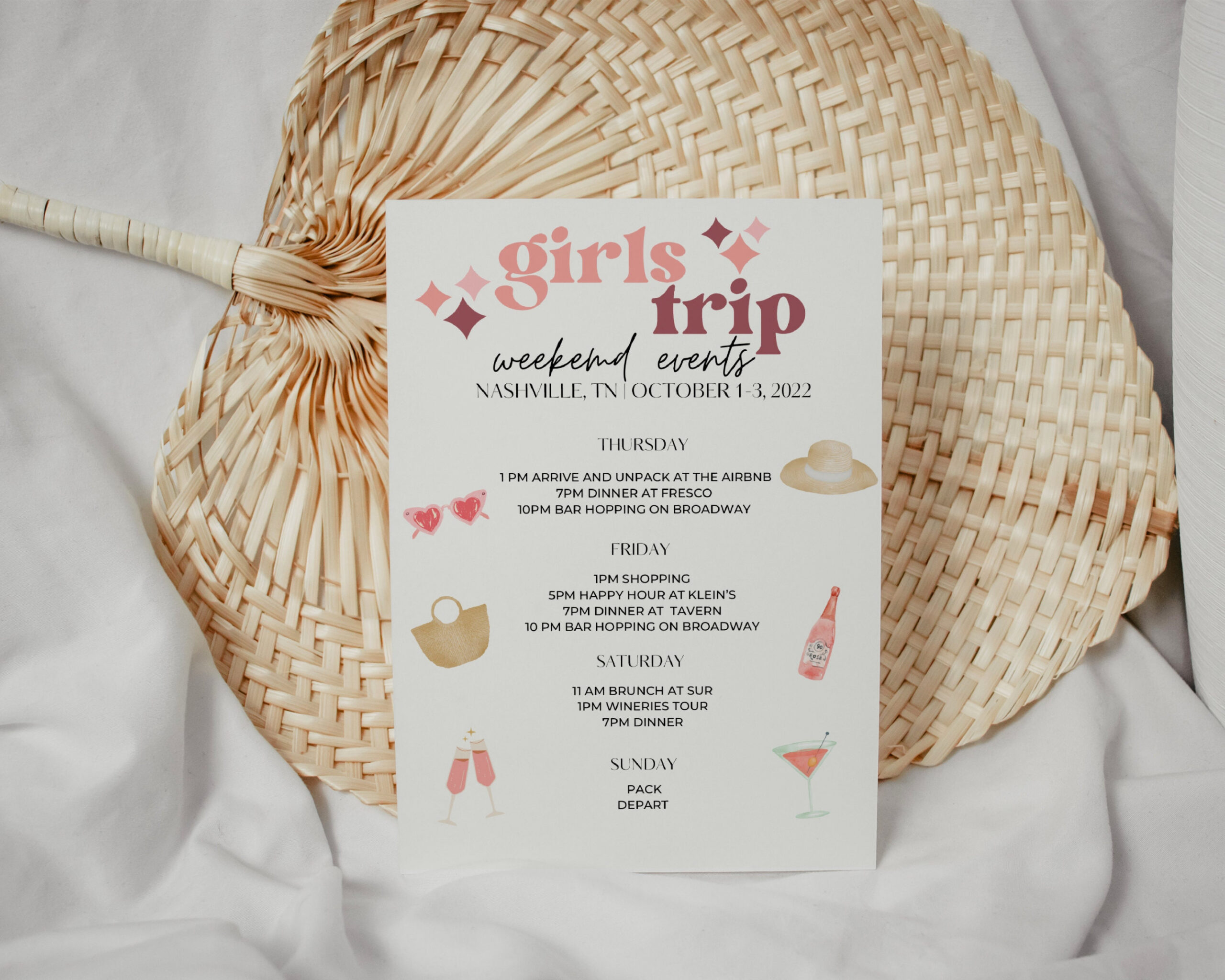 Girls Trip Itinerary Template Reunion Vacation Itinerary - Etsy