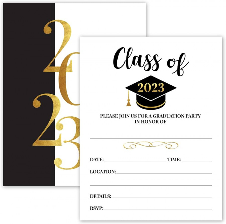 -  Gold & Black Graduation Party Invitations with Envelopes for   College, High School, University Grad Celebration or Announcement- Invite