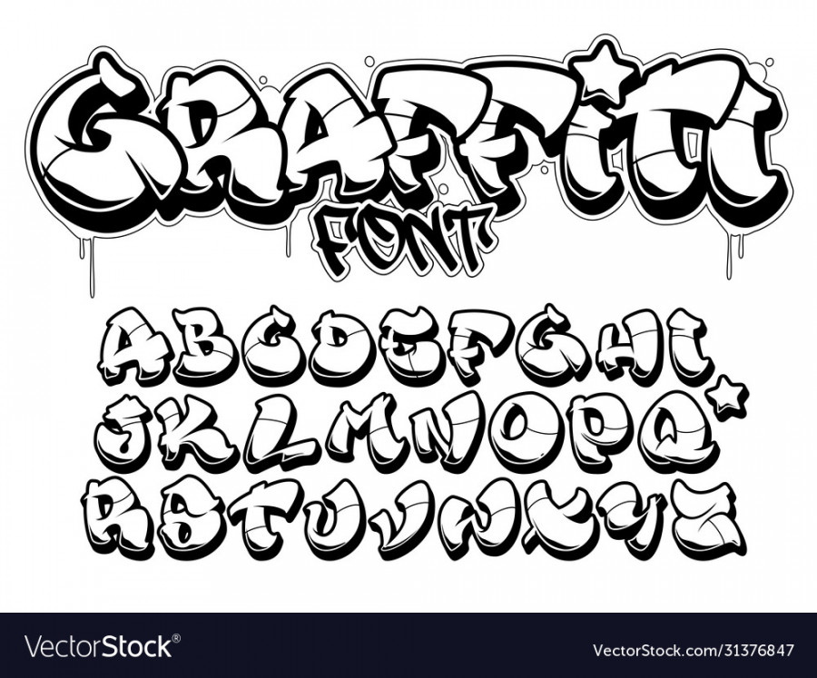 Graffiti style font isolated black outline Vector Image