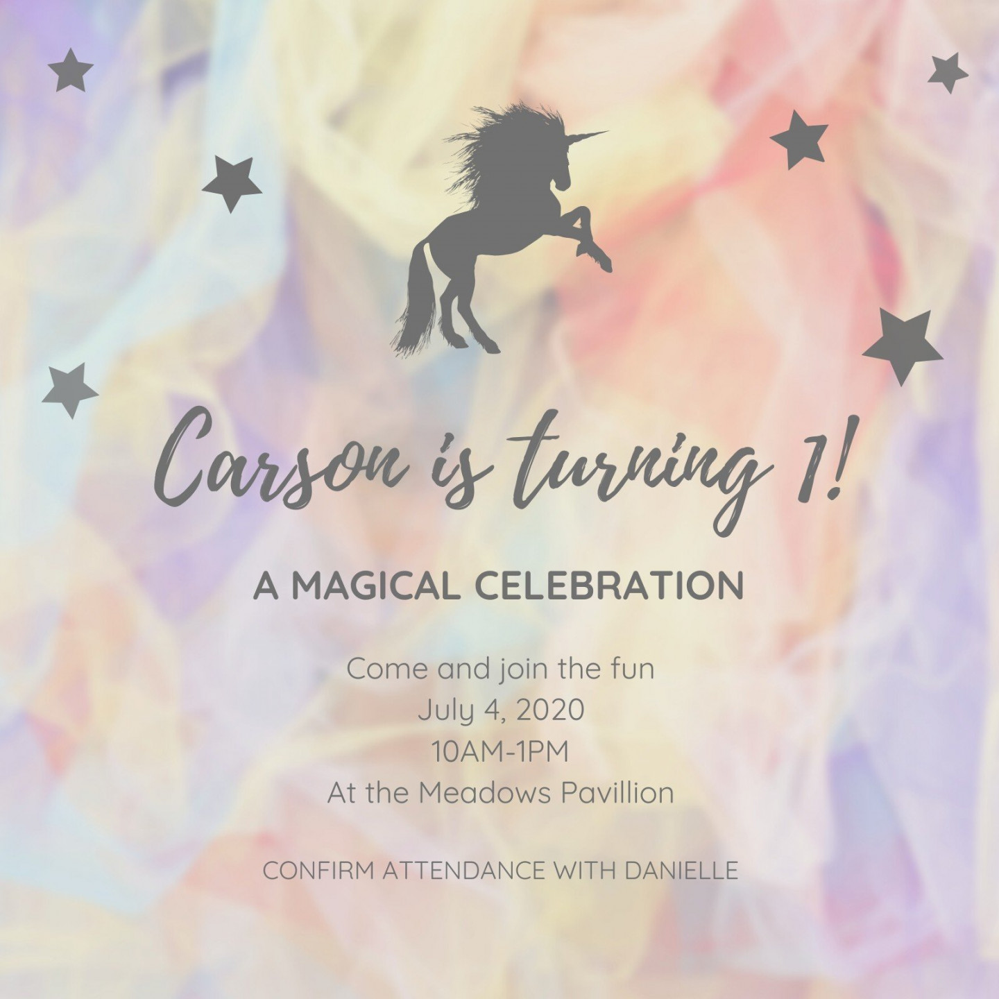 Gray Blue Pink Unicorn Birthday Invitation - Templates by Canva