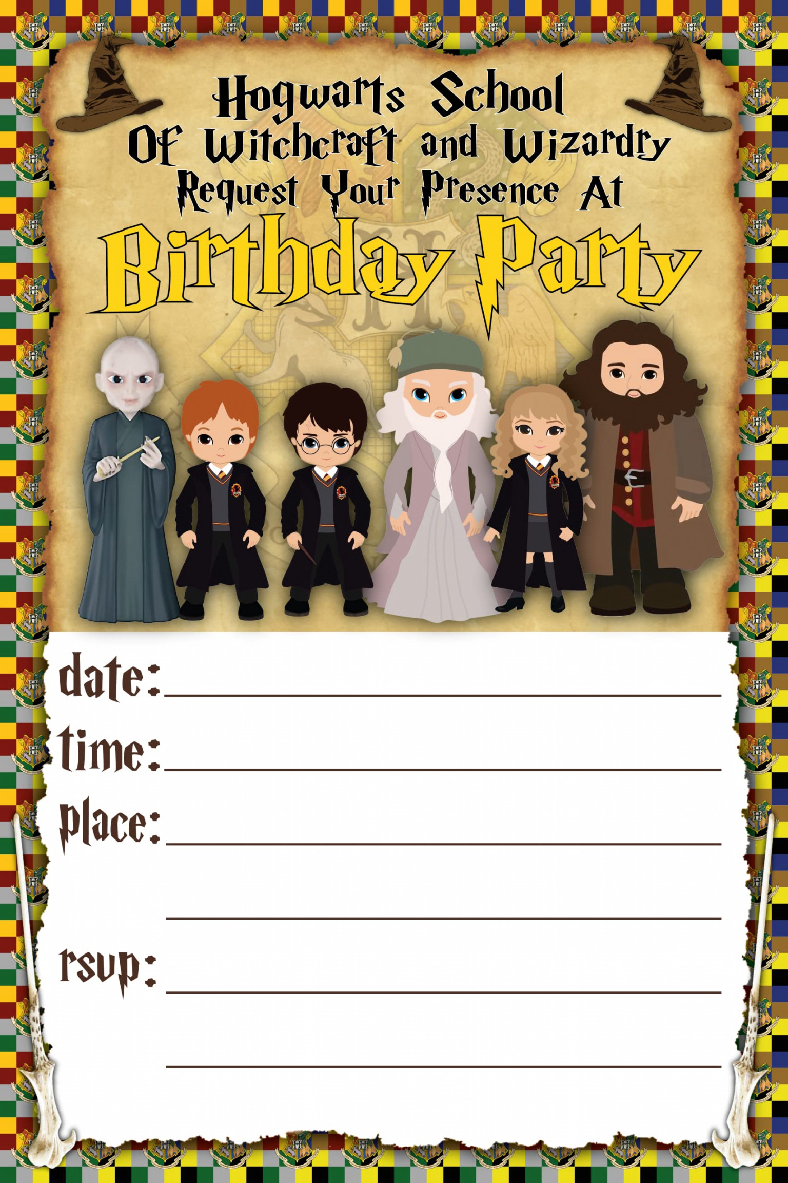 Harry Potter Invitations -  Invitations to Fill in for Kids Birthday Bash  and Theme Party  x  Inches Postcard Style