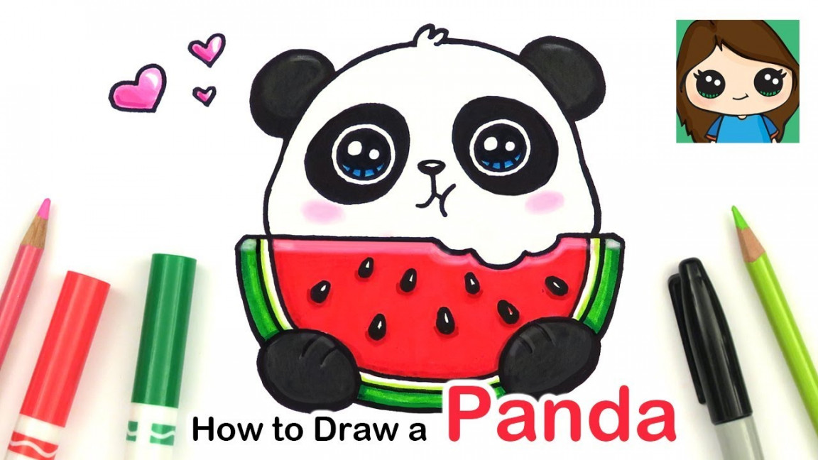 How to Draw a Panda Eating Watermelon Easy  Summer Art Series #