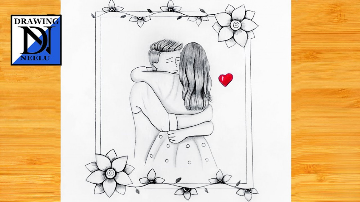 How to draw cute couple in photo frame - Pencil Sketch for beginner  Easy  simple drawing tutorial