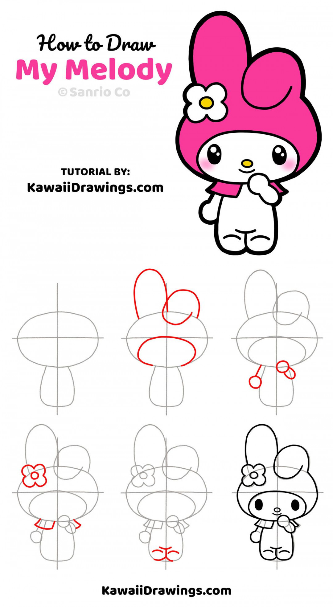 How to Draw My Melody from Sanrio  Hello kitty картинки, Легкие