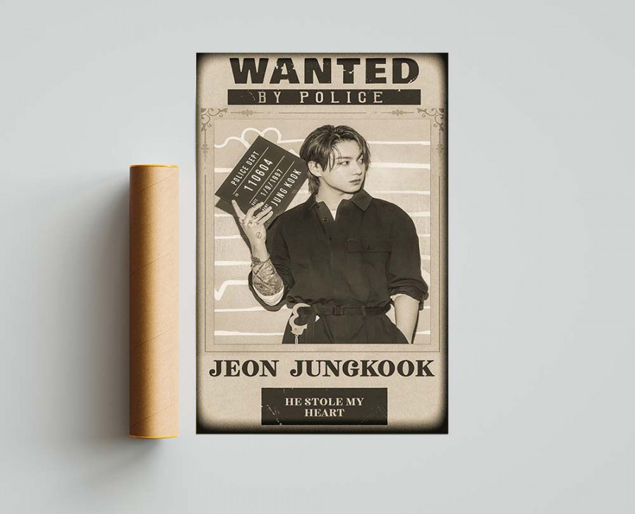 Jeon Jungkook BTS Poster, JK Wanted By Police Art Print, Jungkook Room Wall  Decor, Fanart Kpop, JK - Gift, Home Decor, BTS Group Art Poster