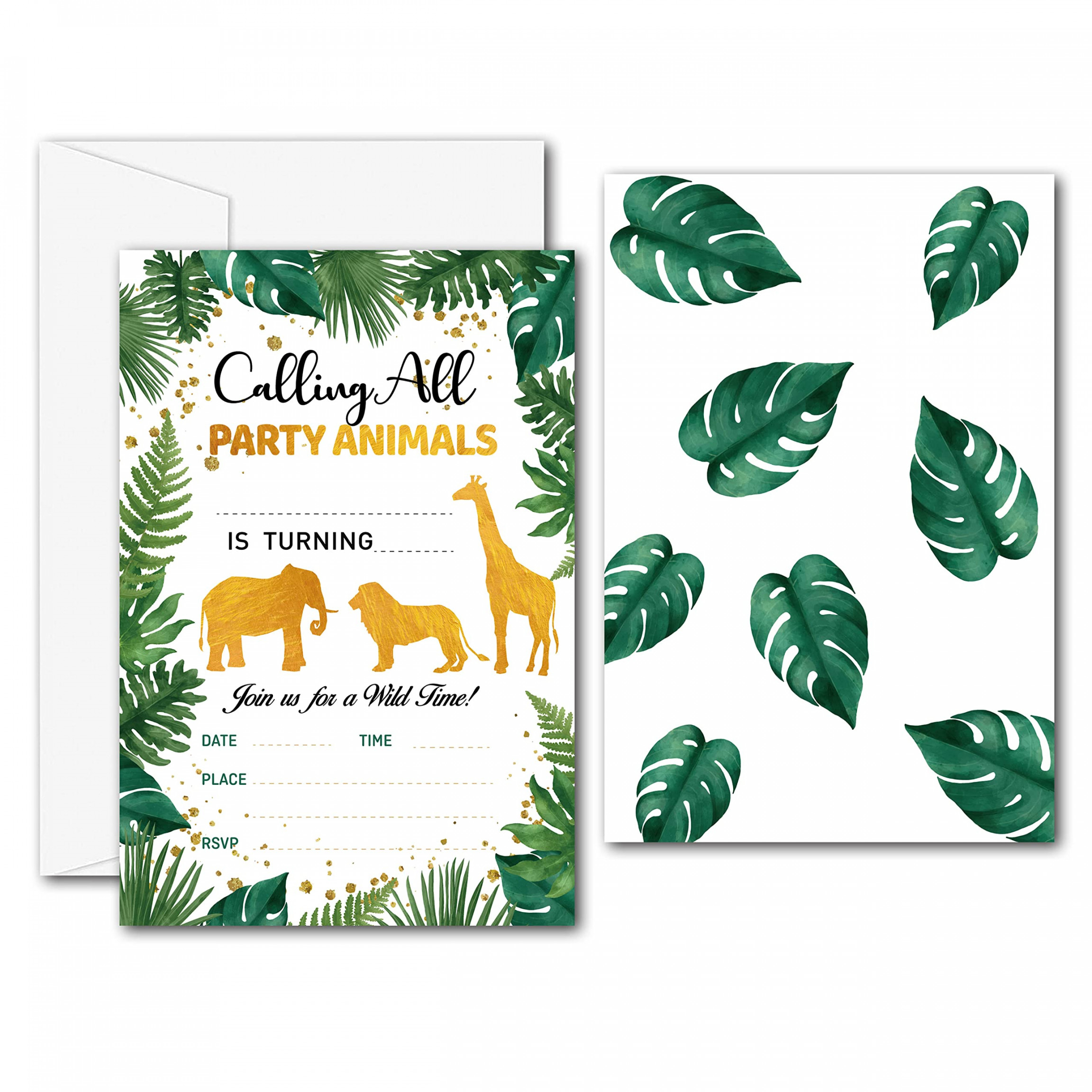 Jungle Safari Zoo Wild Animals Birthday Invitations Party Supplies Blank  Birthday Party Invitations  Invitations with  Envelopes (B)