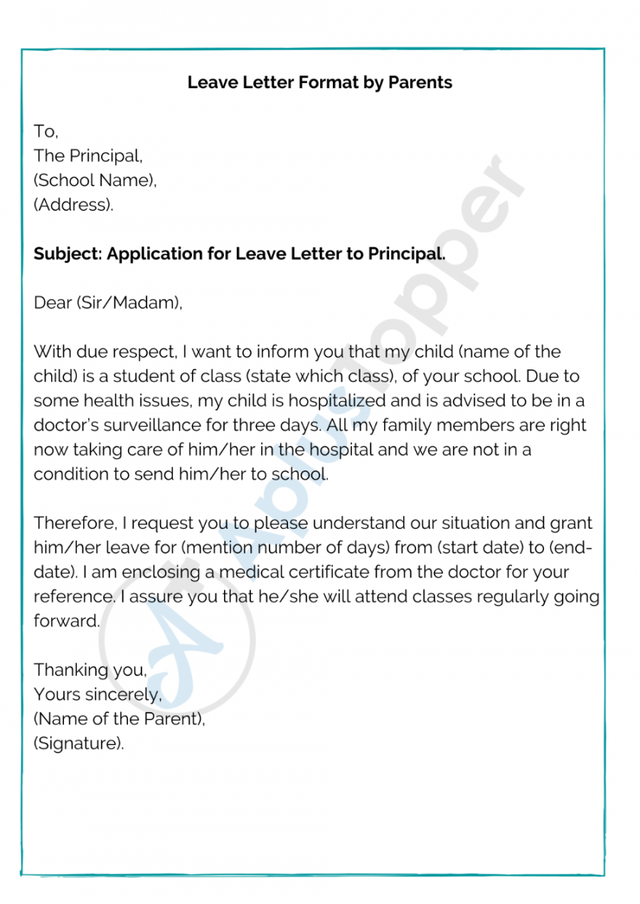 Leave Letter for School  How to Write a Leave Application for