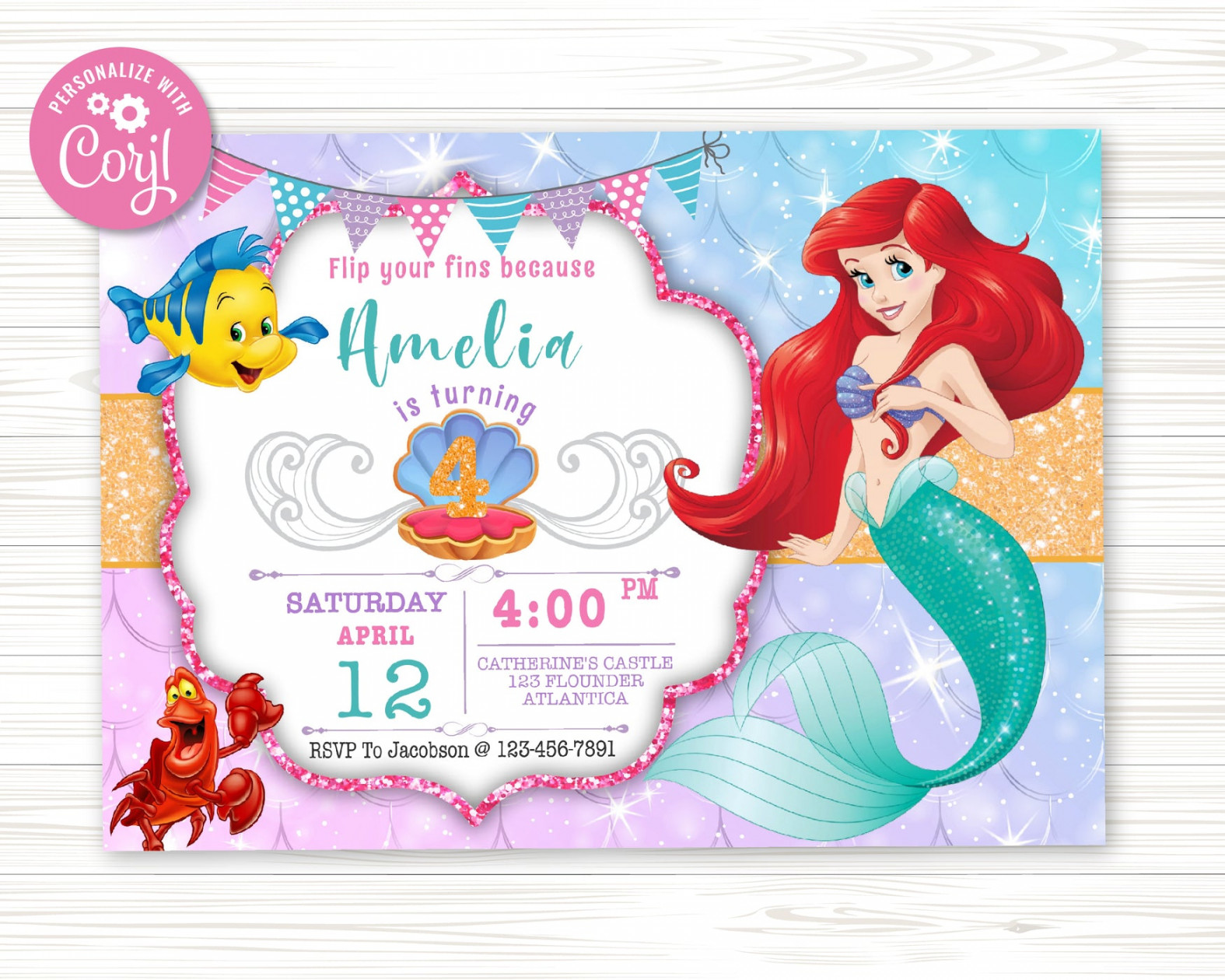 Little Mermaid Invitation  Mermaid Princess Ariel Invites