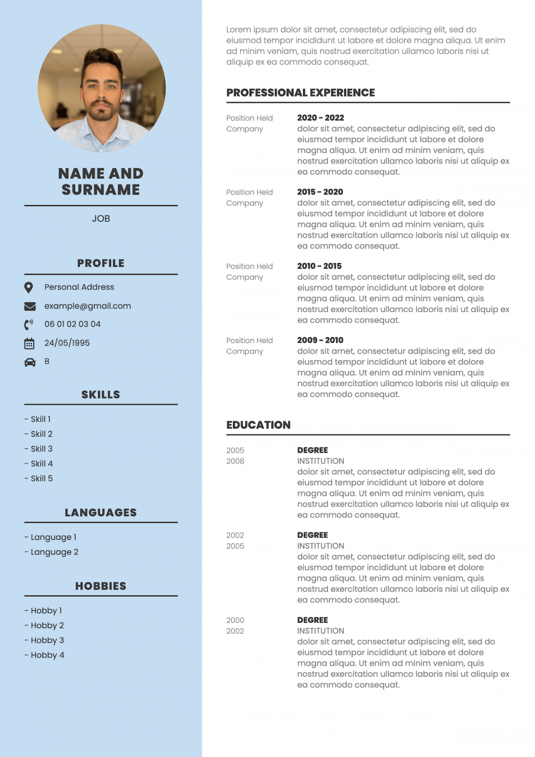 Modern CV templates to download in Word and PDF format