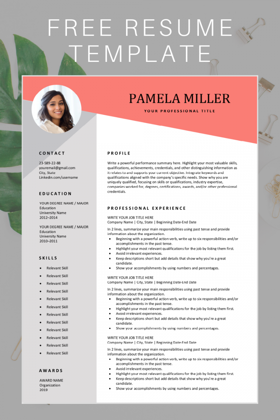 Modern Resume Template - Download for Free  Teacher resume