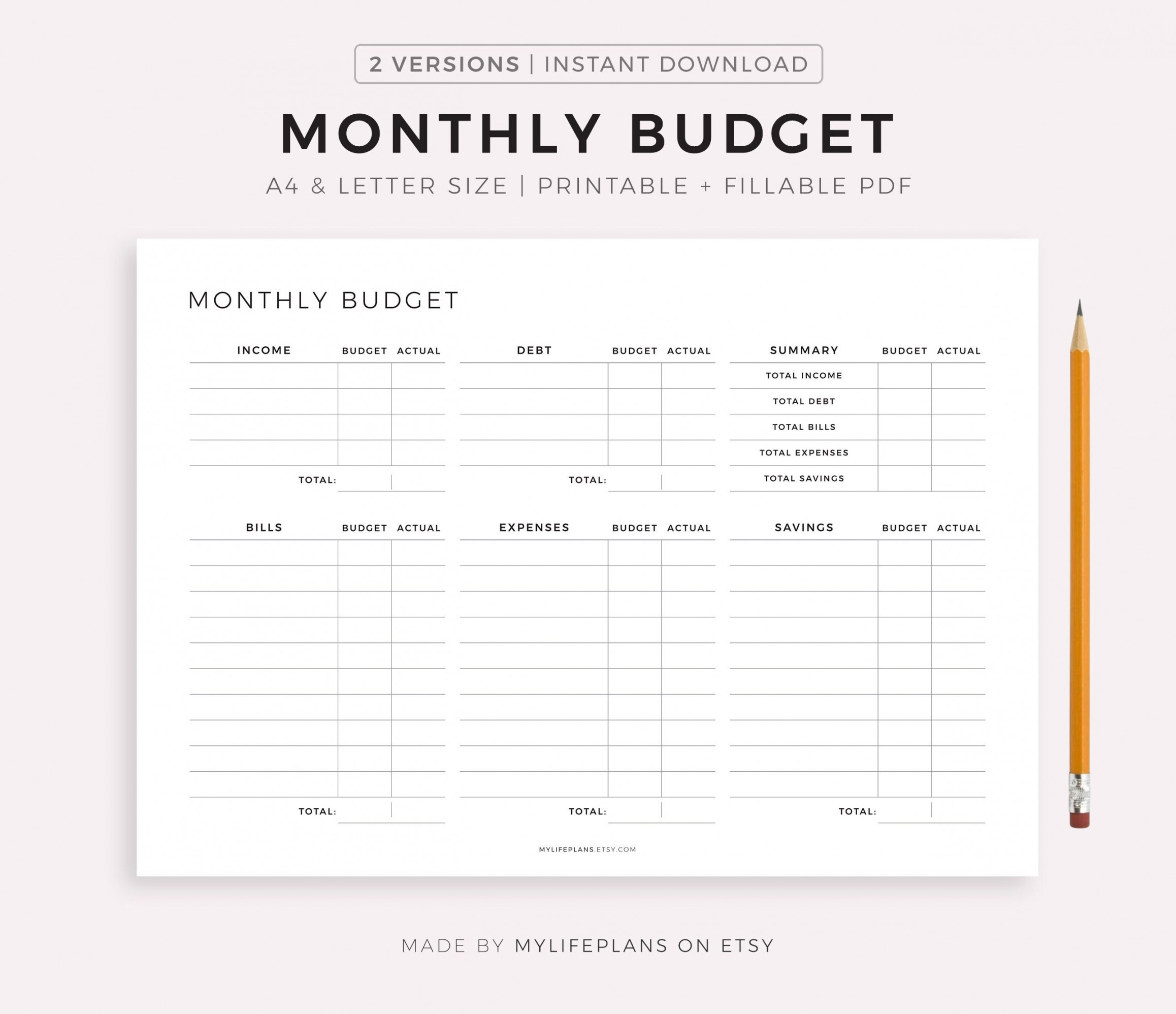 Monthly Budget Planner Landscape Printable PDF Budget Tracker - Etsy