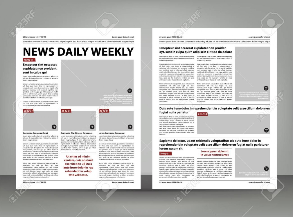 Newspaper template layout print design with dark red and black