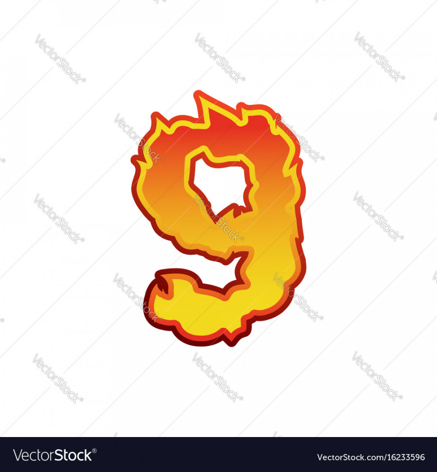 Number  fire flames font nine tattoo alphabet Vector Image