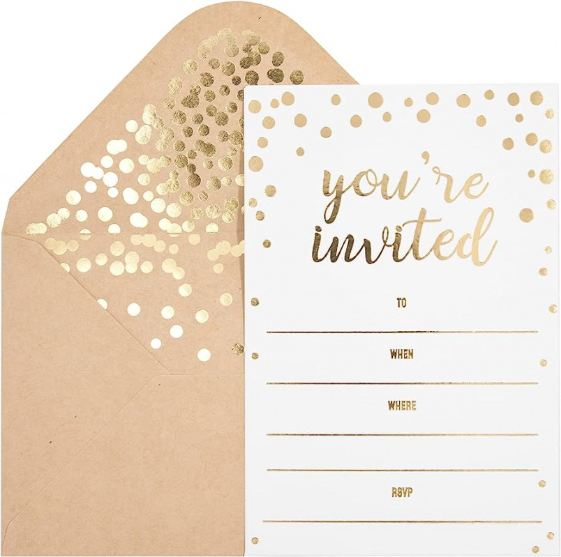 Pack Invitation Card - Elegant Greeting Cards ‘’You Are Invited’’ In  Gold Foil Letters – For Wedding, Bridal Shower, Baby Shower, Birthday