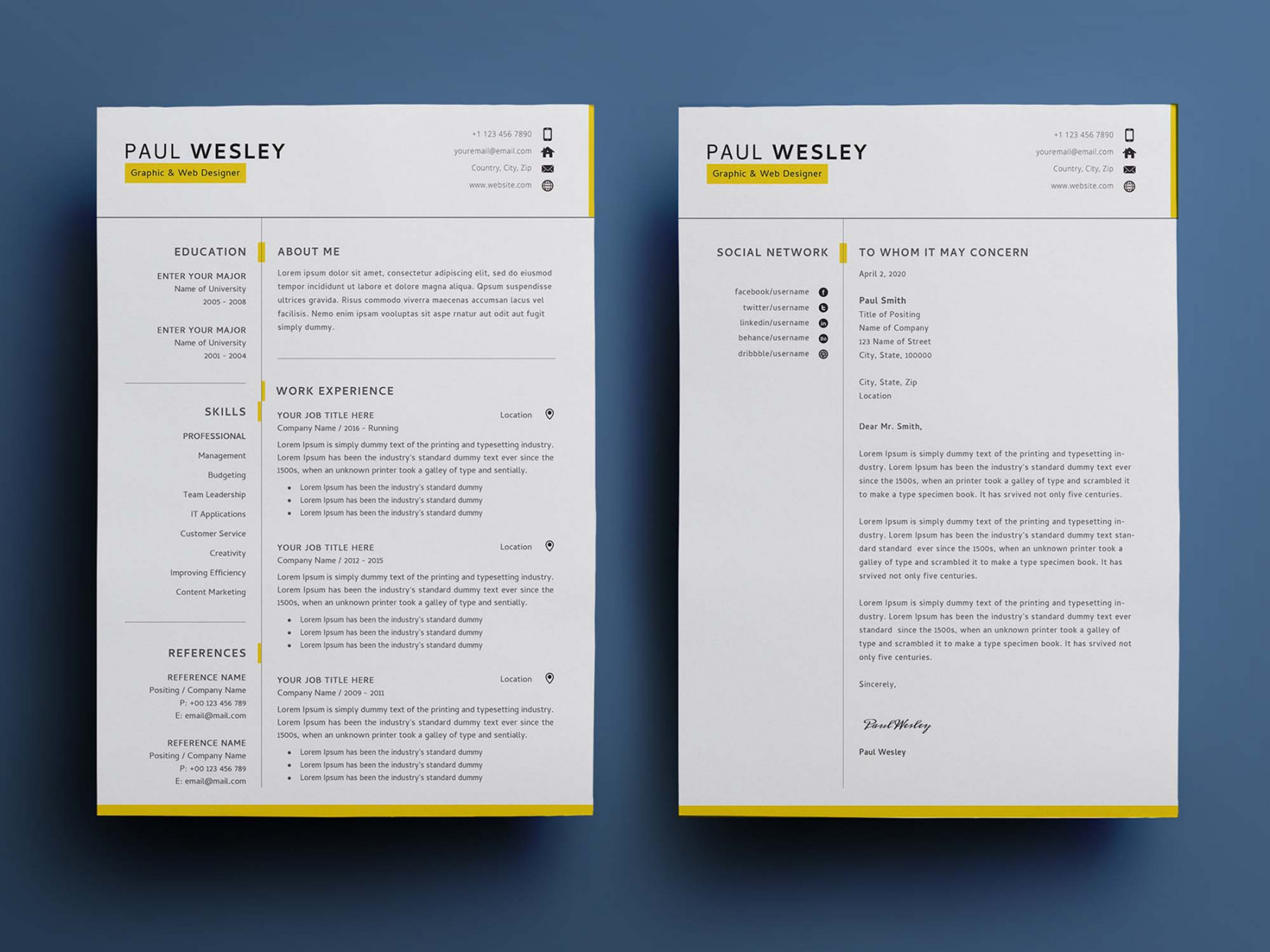 Page Free Resume Template (PSD)