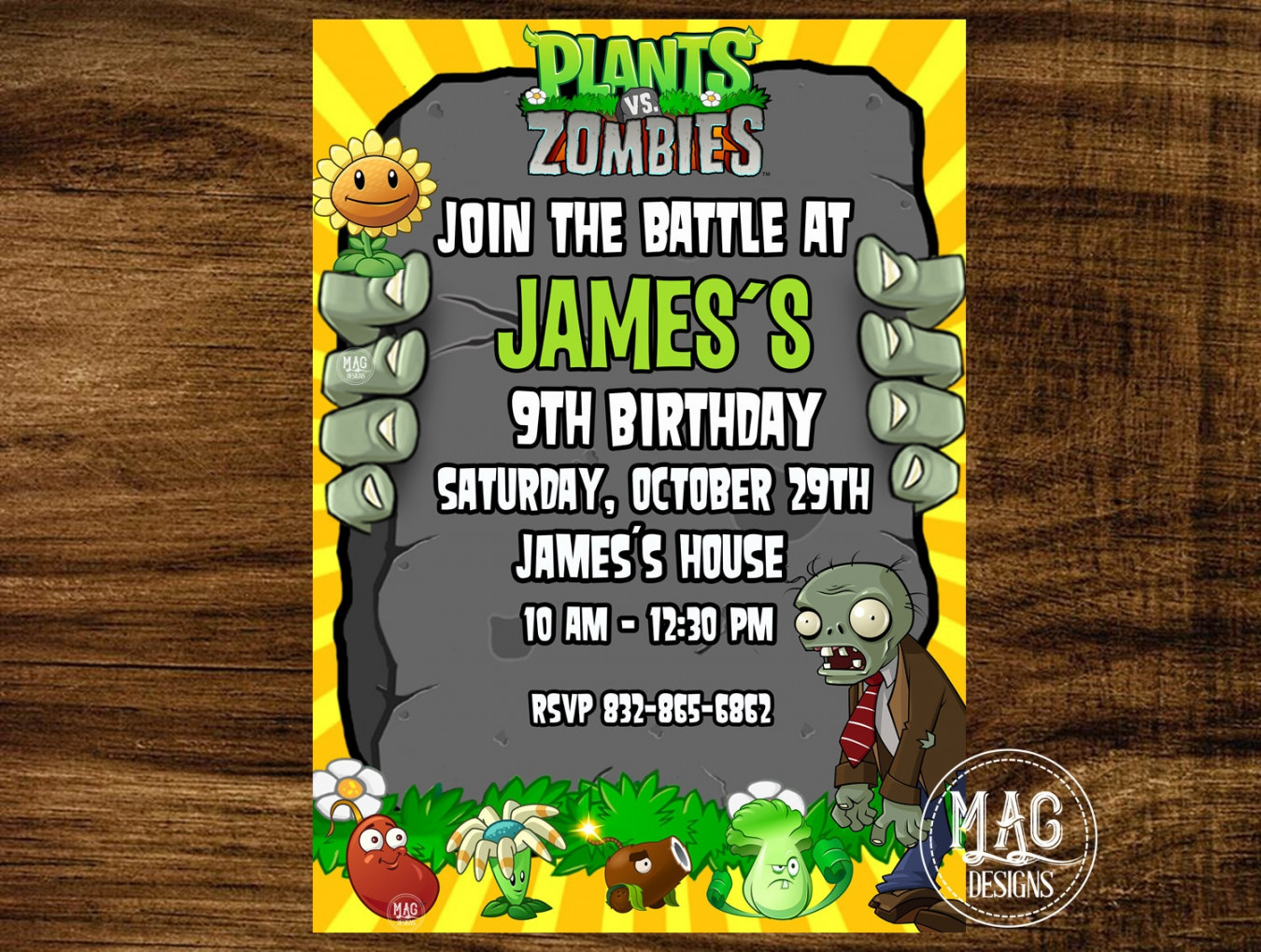 Plants Vs Zombies Invitation Plants Vs Zombies Birthday Party - Etsy