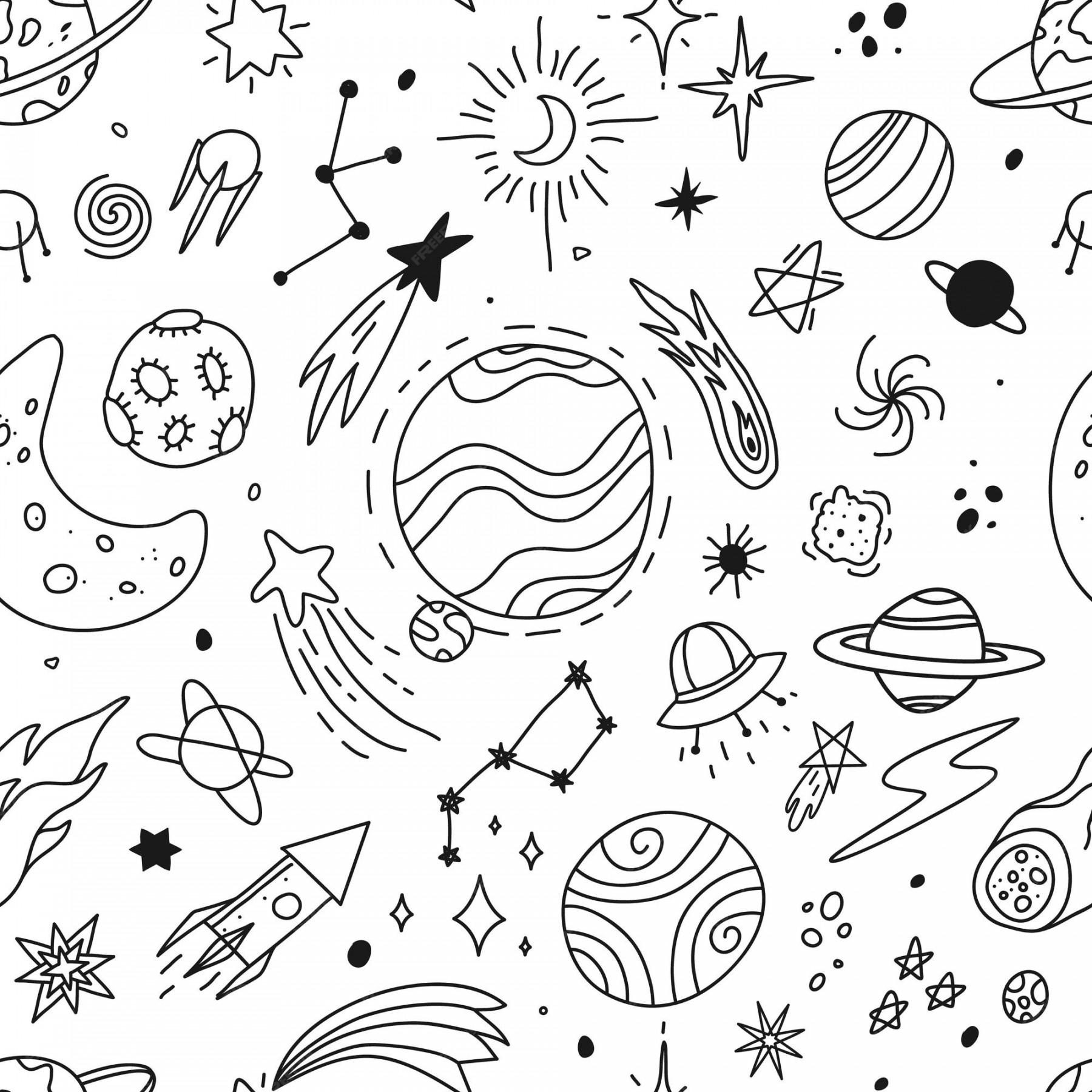 Premium Vector  Hand drawn space doodle universe planets stars