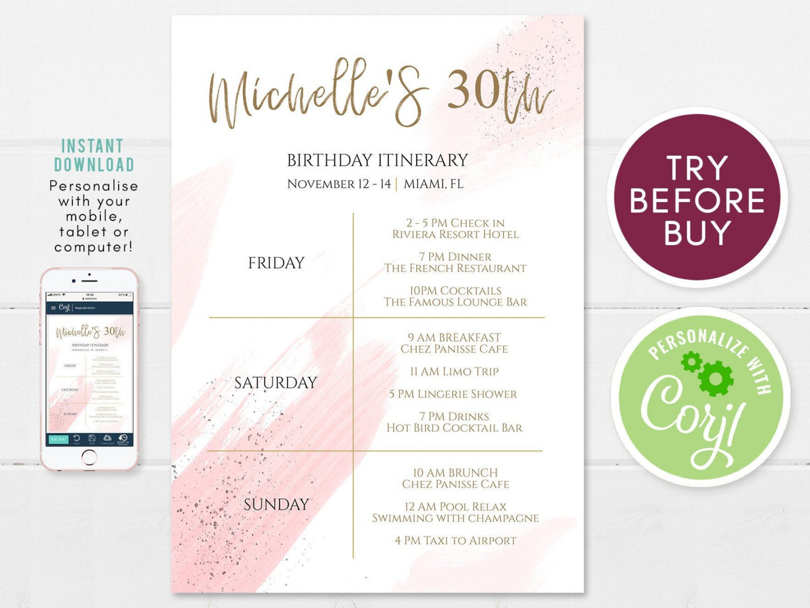 Printable Birthday Itinerary Template Editable Birthday - Etsy