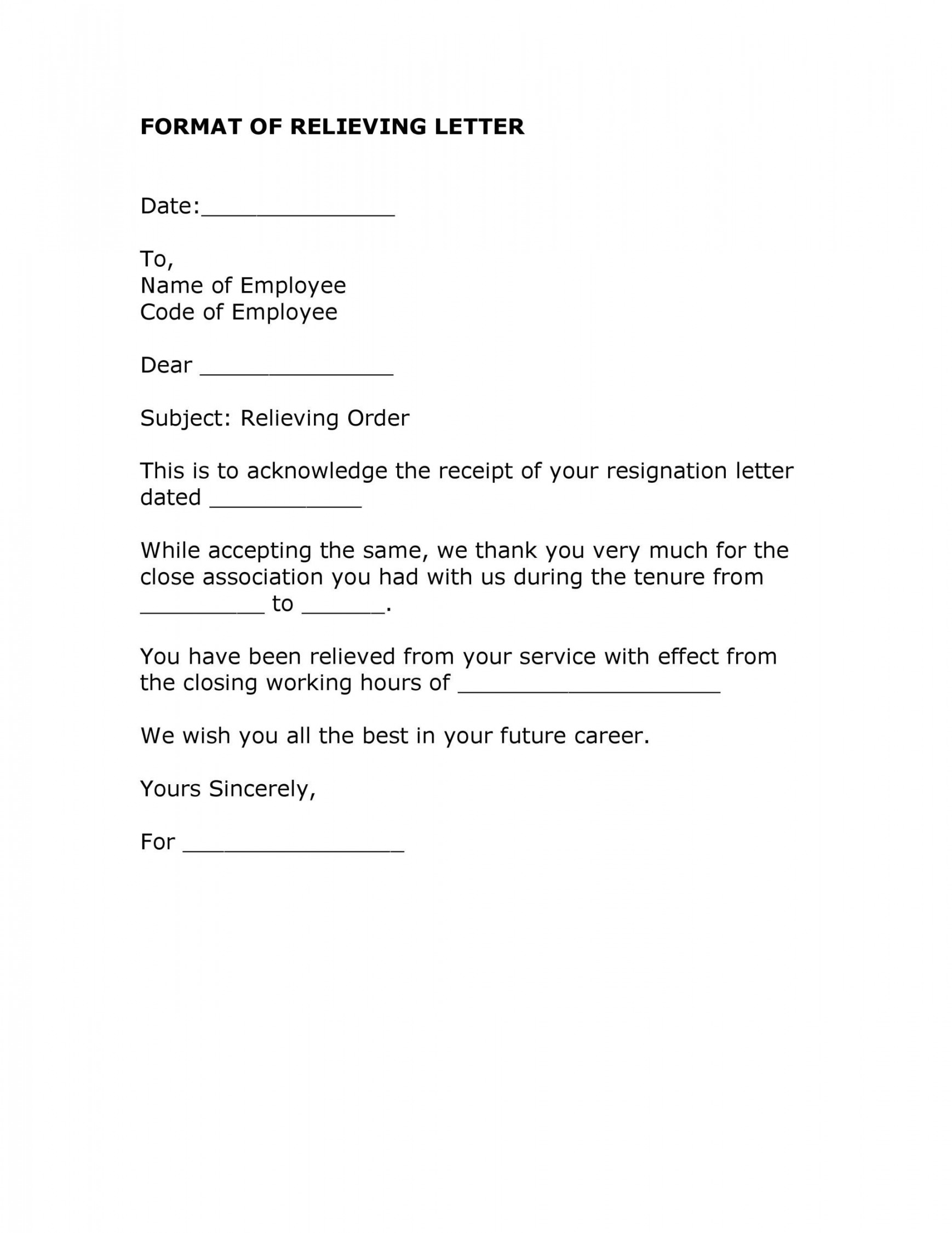 Professional Relieving Letters (Free Templates) ᐅ TemplateLab