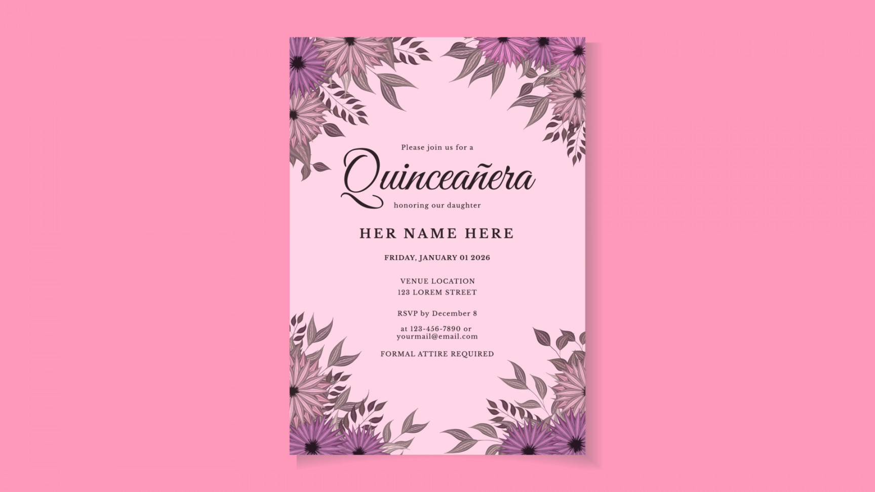 Quinceanera Birthday celebration floral flyer invitation card