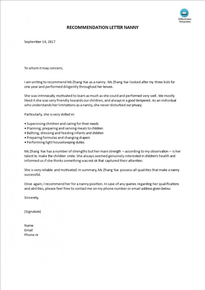 Reference Letter Nanny - How to write a Recommendation Letter for