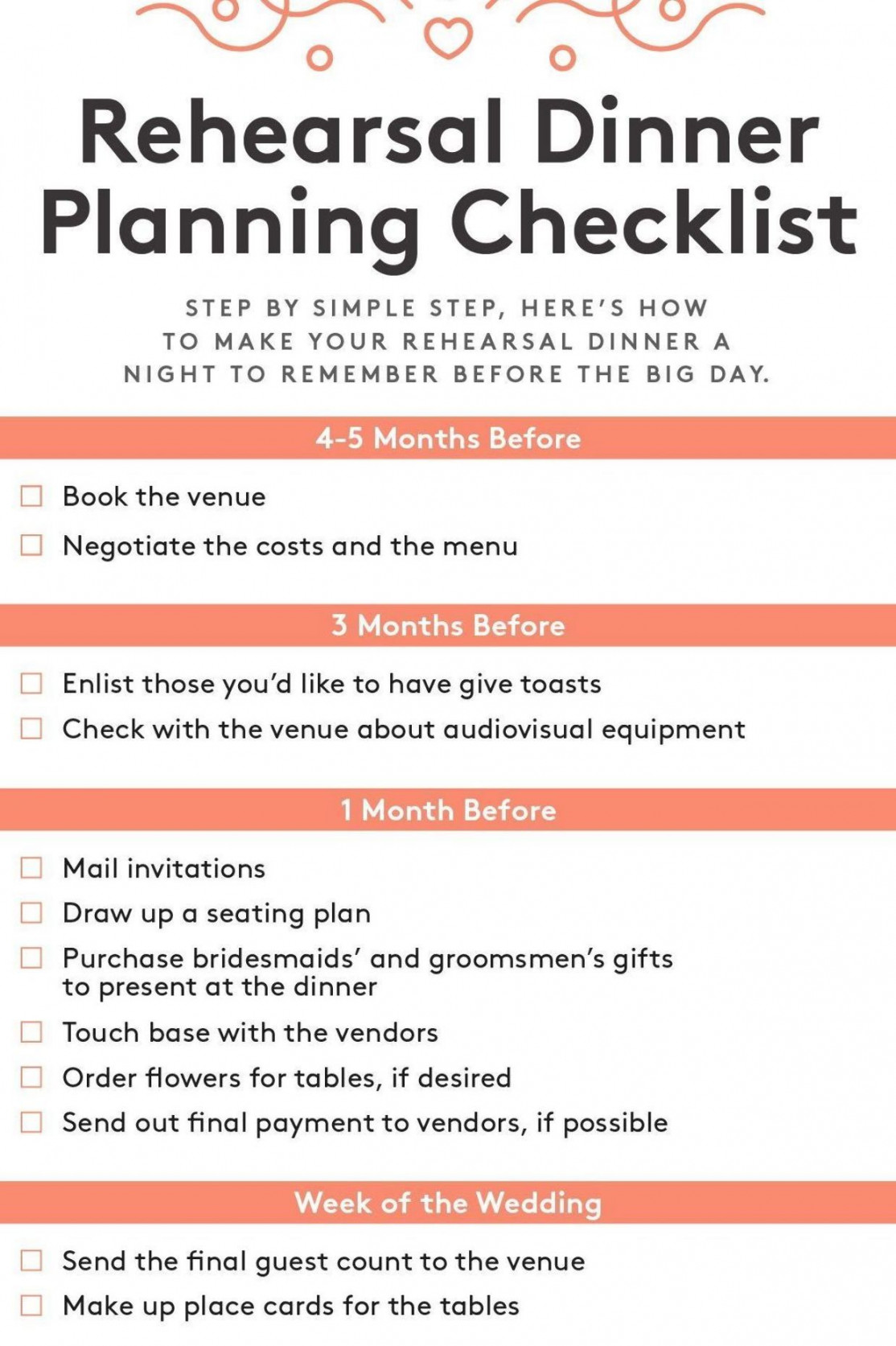 Rehearsal Dinner Planning Checklist  Step by simple step, here