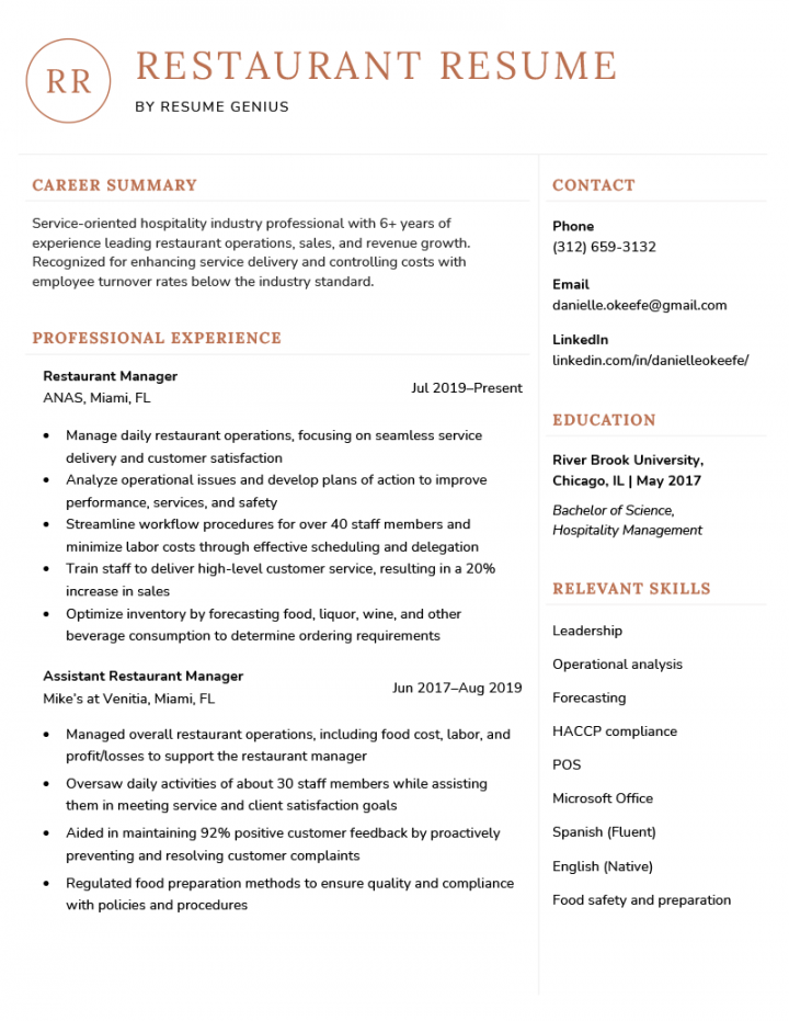 Restaurant Resume Examples and Writing Tips