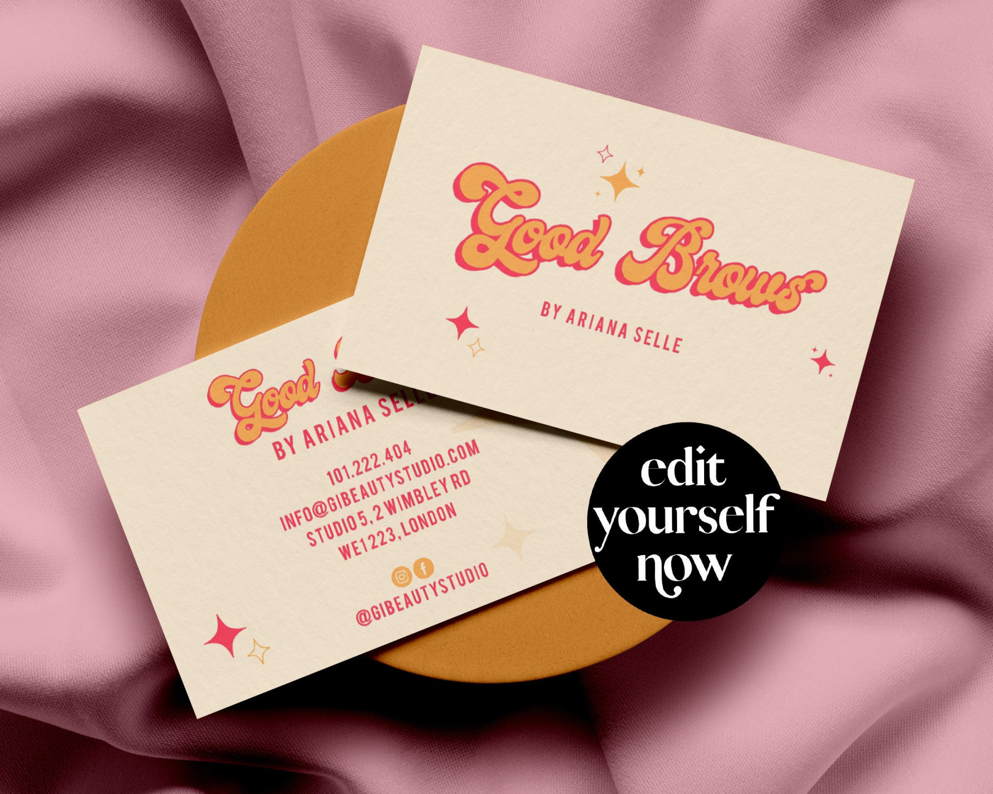 Retro Business Card Design Peach Editable Boho Template - Etsy Ireland