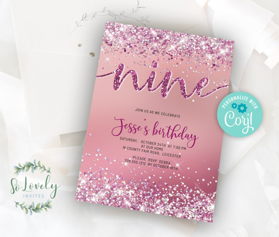 Rose Sparkle Holo Glitter th Birthday Invitation Editable - Etsy