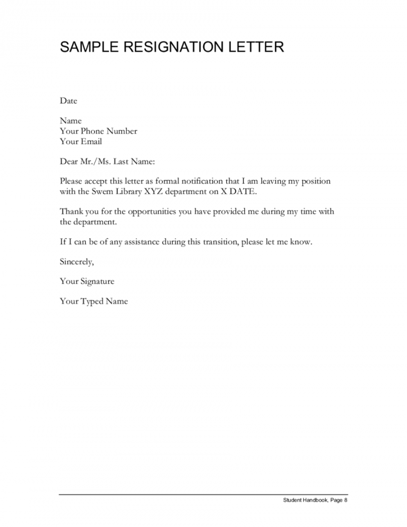 sample resignation letter,simple resignation letter  Resignation