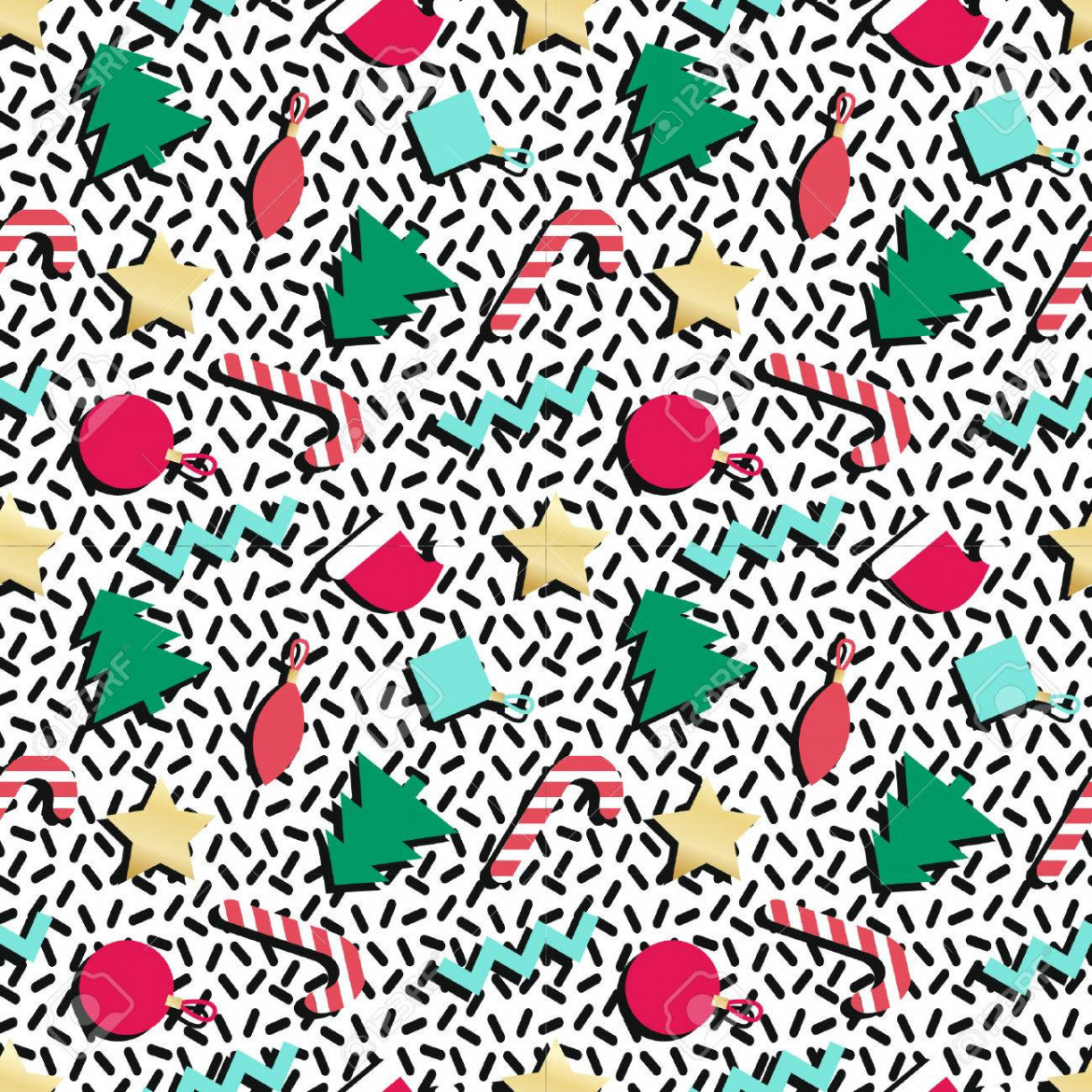 Simple Winter Holiday Geometrical Seamless Pattern In Retro Comic