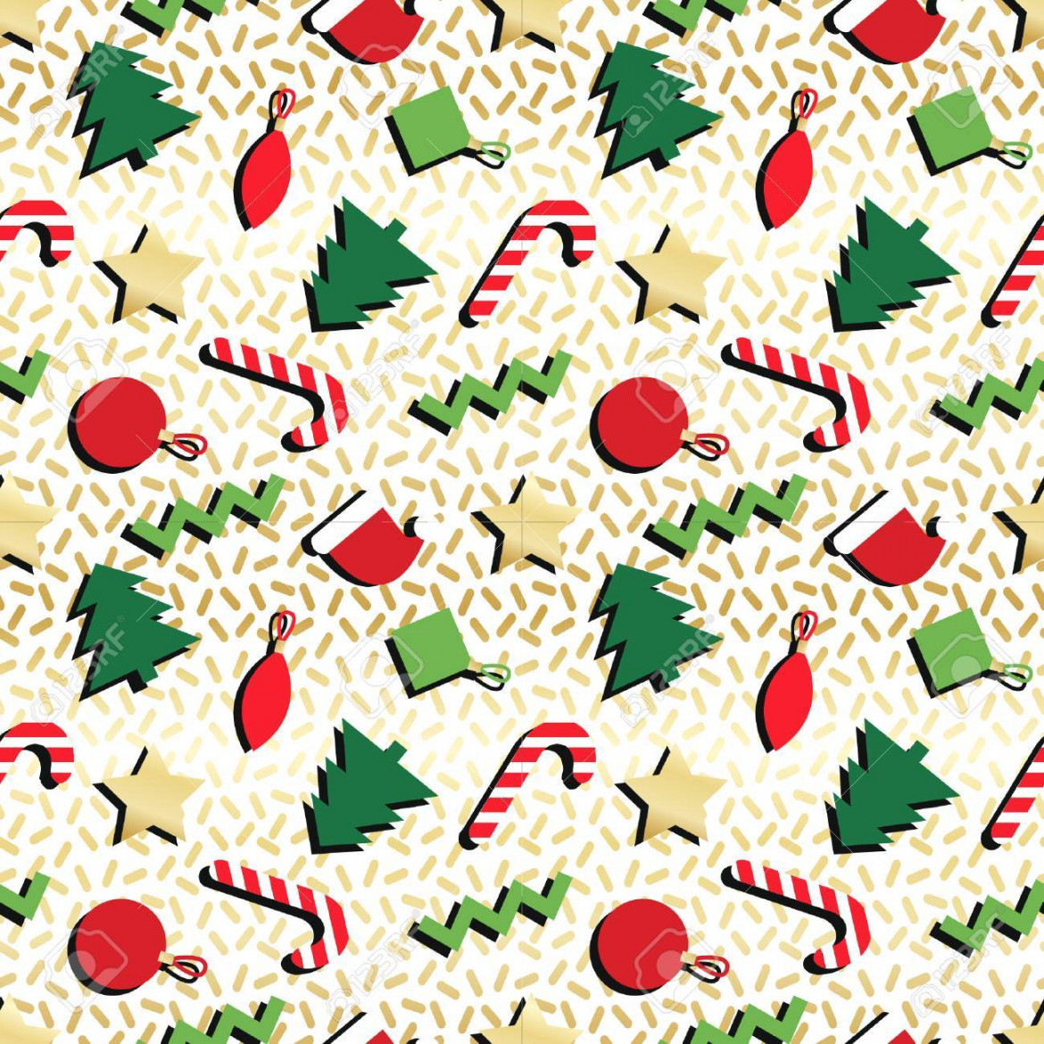 Simple Winter Holiday Geometrical Seamless Pattern In Retro Comic