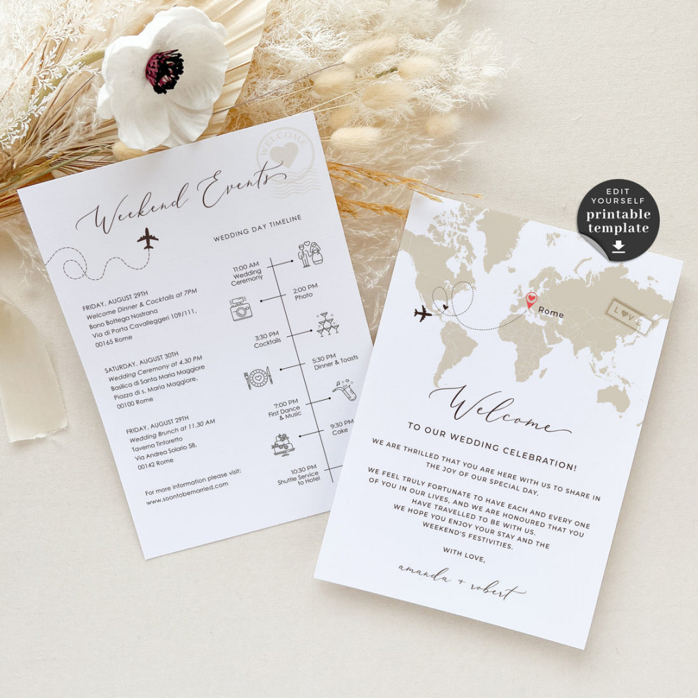 Sofia  Destination Wedding Welcome Letter And Itinerary Template