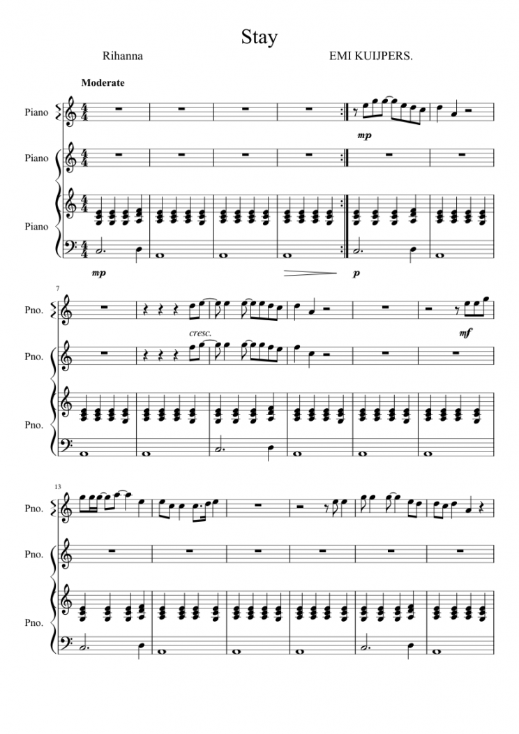 STAY RIHANNA Sheet music for Piano (Mixed Trio)  Musescore